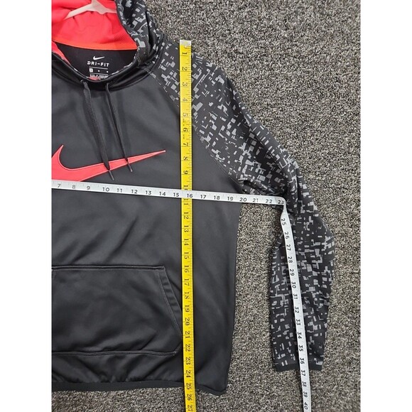 NIKE Women's Dri-Fit Hoodie Black, Gray Pattern Sleeves Medium M Front Pocket - Picture 4 of 6